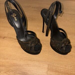 Aldo Black and Gold Strappy Heels